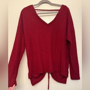 BKE Deep Red Ribbed Knit Top